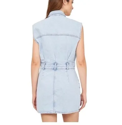 ✨ ZARA Light Wash Denim Vest Mini Dress | Size L | Button Front Sleeveless 👗 - Image 6