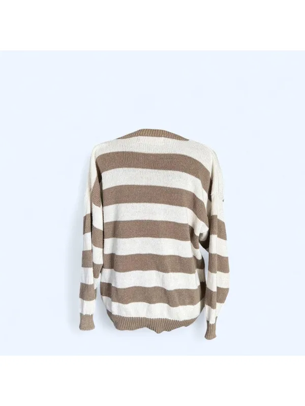 Vintage 90s neutral striped cardigan 16th Street cozy oversized size small - Image 4