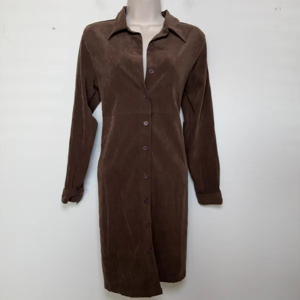 Herman Geist Faux Suede Dress‎ Medium Chocolate Brown Western Long Sleeve Boho - Image 8