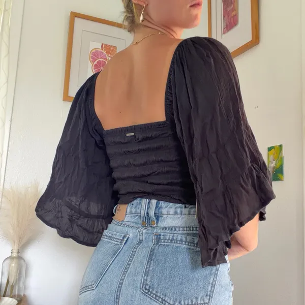 Honolulu Surf Co. black ruched top with bell sleeves #surf #beachwear - Image 3