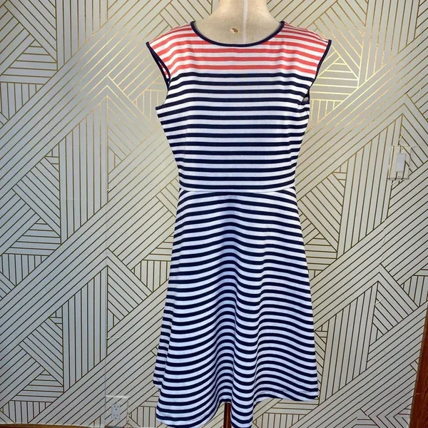 Draper James Stripe Ponte‎ A-Line Dress Navy Coral - Image 3