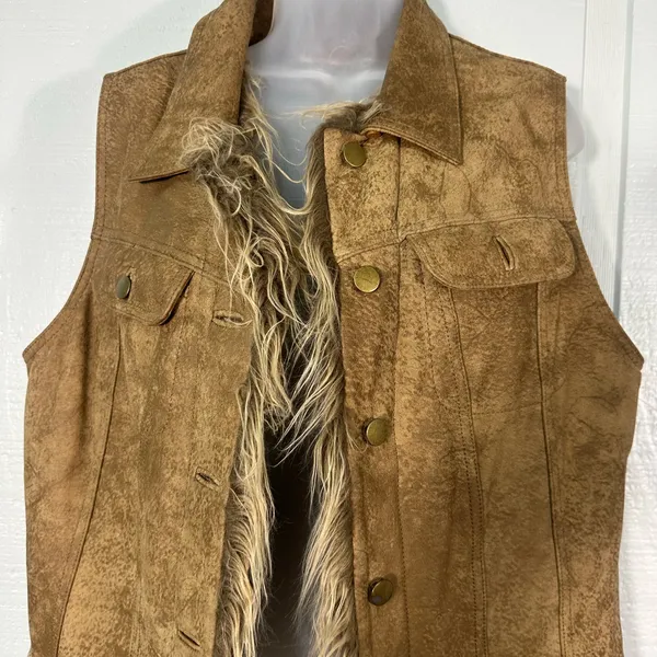 Wilson’s Leather Maxima Brown Fur Lined Vest Size XL EUC - Image 4