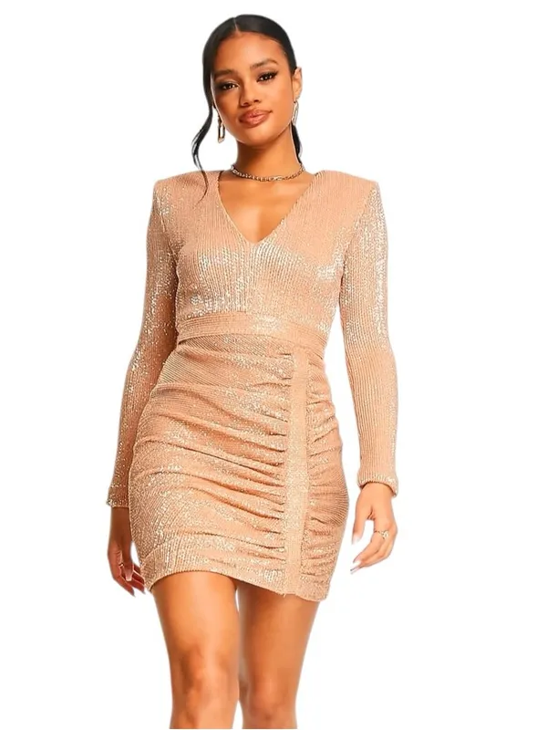 NWT Lavish Alice Pleated Micro Mini Sequin Mini Dress in Rose Gold Size 12 - Image 13