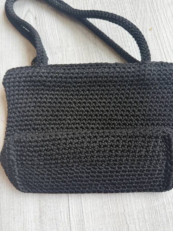 The Sak Black Crochet Knit Shoulder Bag Boho Baguette Purse - Image 5
