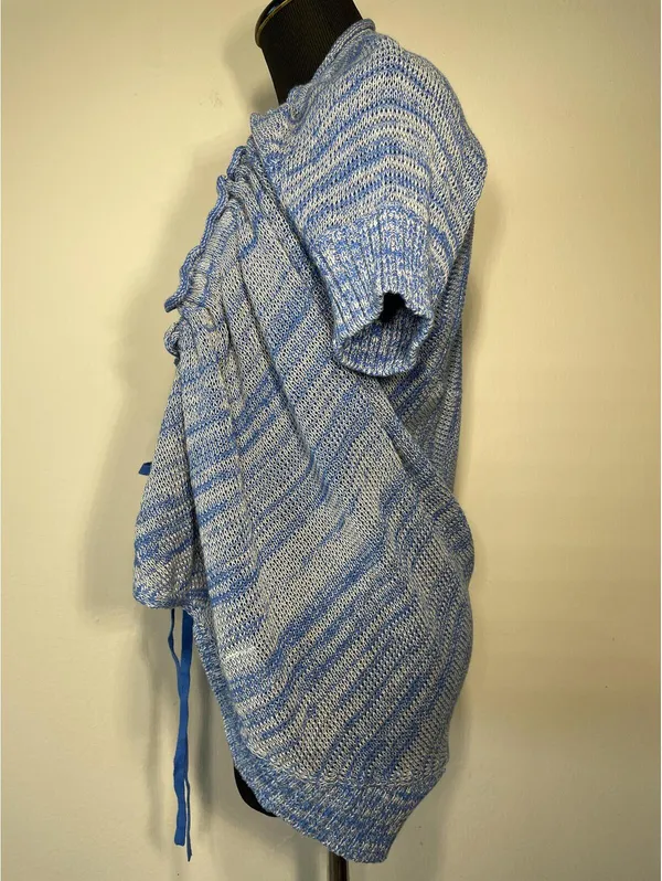 Free People Blue Ruched Open Front Cardigan Cotton M Ballet - Image 2