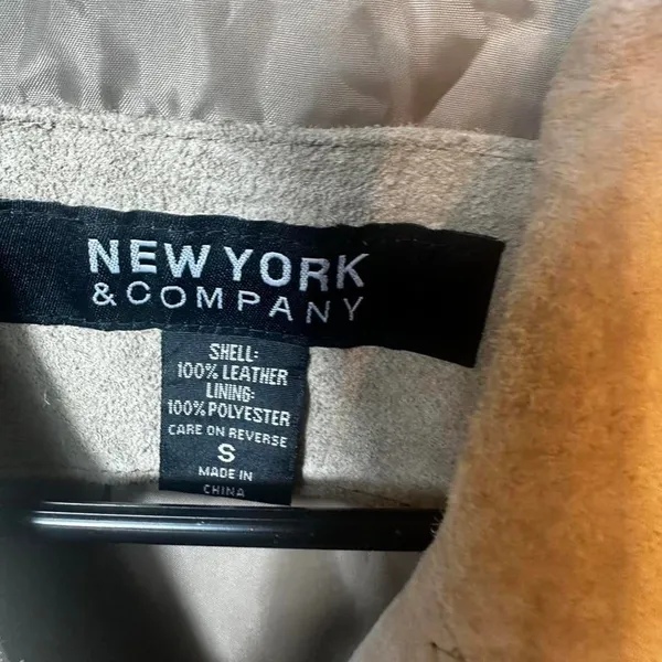 P209. New York & Company grey/tan suede leather jacket with belt - Image 2