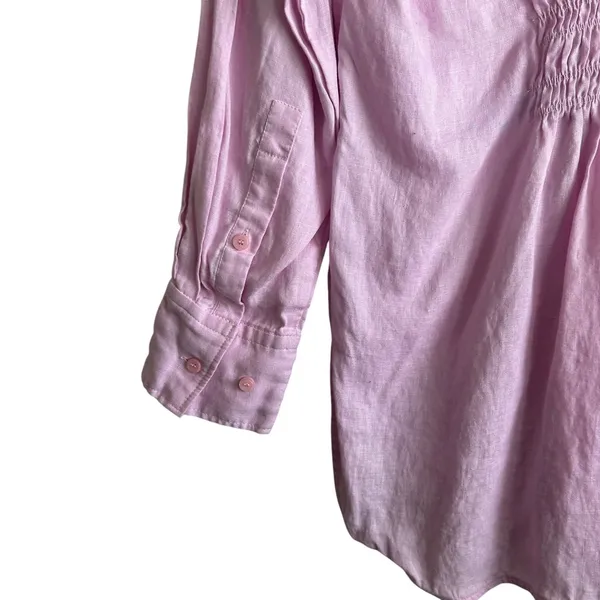 Zara Women Coastal Beachy Linen‎ Button Up Top M Pink Smocked Back Minimalist - Image 4