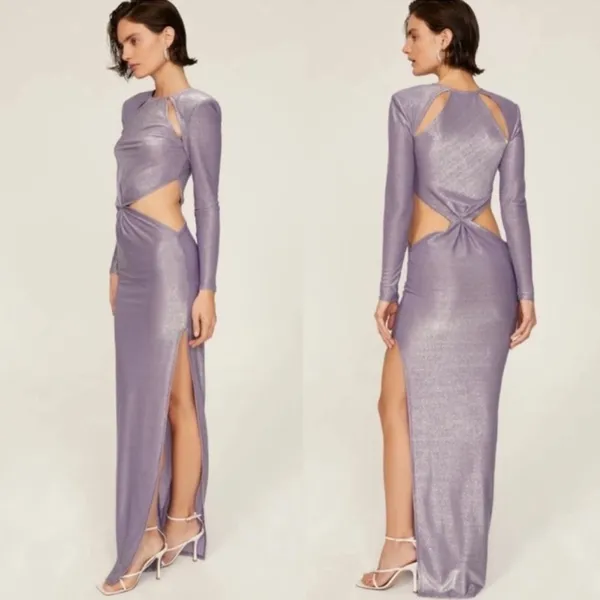 RTR Bronx & Banco Amara Lilac Cut Out Side Slit Long Sleeve Maxi Dress‎ Sz 4 - Image 2