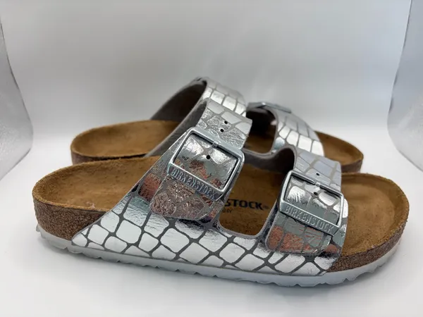 Birkenstock Arizona Gator Gleam Silver Metallic Croc Sandals EU 38 US 7-7.5 - Image 2