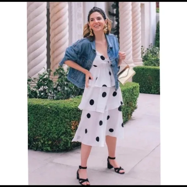O.P.T Polka dot midi Dress layered ruffles Black Size XS - Image 5