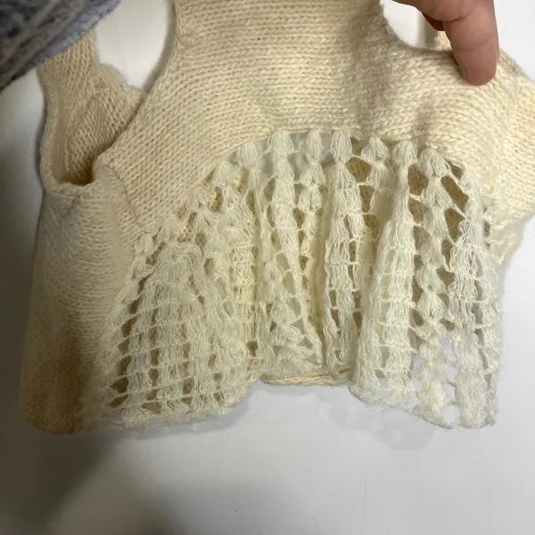 Free people cream wool blend crocheted cropped tank top women's‎ size large - Image 5