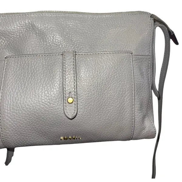 Fossil Jenna Top Zip Gray Pebbled Leather Crossbody Handbag Purse - Image 5