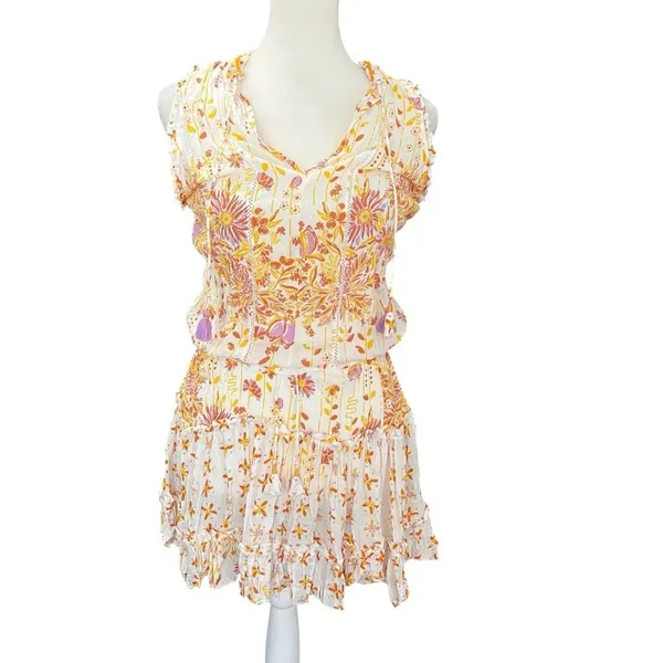 Poupette St Barth Anais Orange Nemesia Floral Mini Dress Resort XS - Image 3