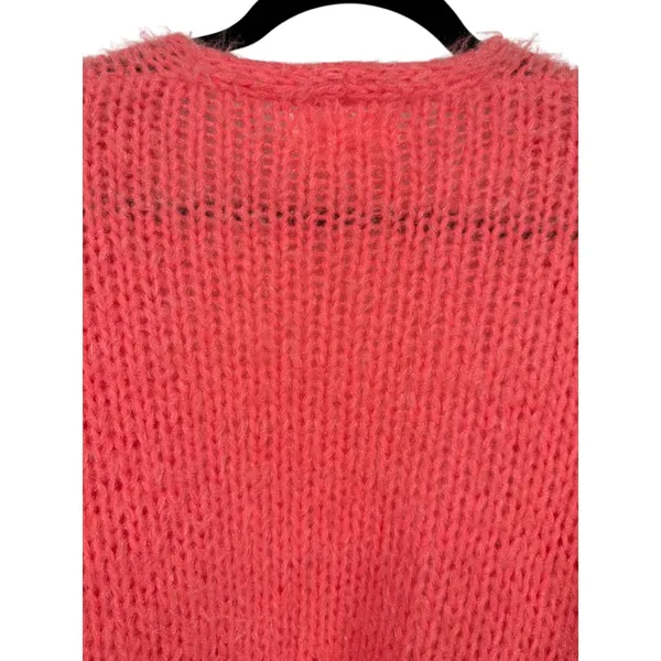 Anthropologie Striped Sleeve Open Front Cardigan Sweater Coral Pink One Size - Image 8