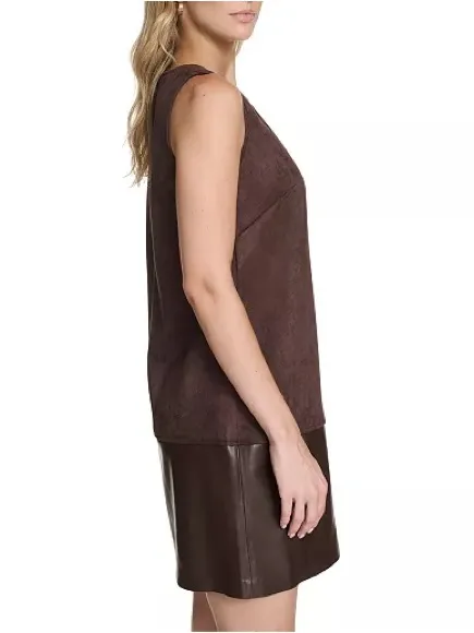 Calvin Klein Crewneck Two-Tone Brown Shift Short Dress, Size 2, NWT - Image 3