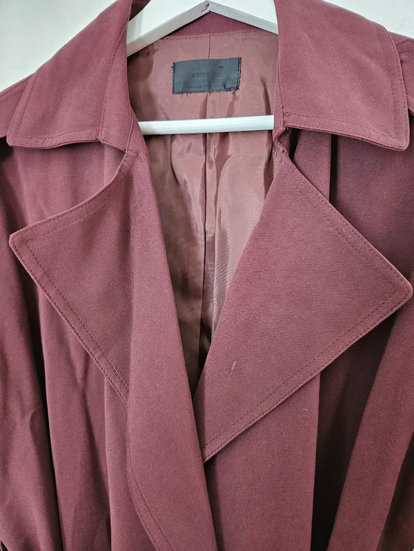 Indibrand Burgundy Tie-Waist Duster Long Jacket Korean Open Front Spring Light - Image 3