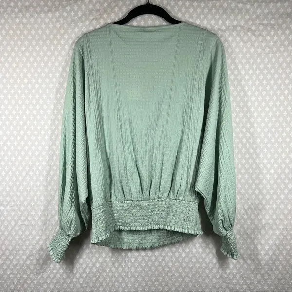 Anthropologie NWT Light Green Smocked Bat Sleeve‎ Top - Image 8