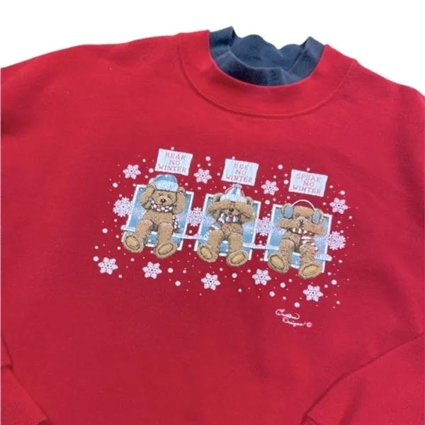 Endless Designs vintage red Christmas teddy bear sweater size large - Image 3