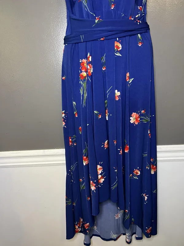 Torrid Dress Sz 00 (Med) Blue Floral V Neck Hi Low Maxi Fit & Flare Sundress - Image 3