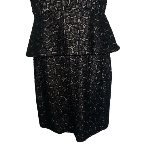DIANE VON FURSTENBERG Black & Tan Delian Crochet Pebble Lace Peplum‎ Dress EUC 6 - Image 7