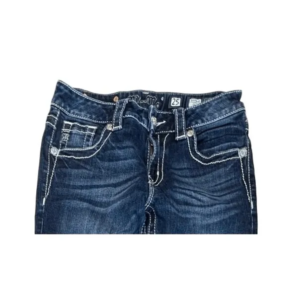 Miss Me Mid Rise Boyfriend Capri Dark Wash‎ Blue Jeans 25 Western Casual - Image 2
