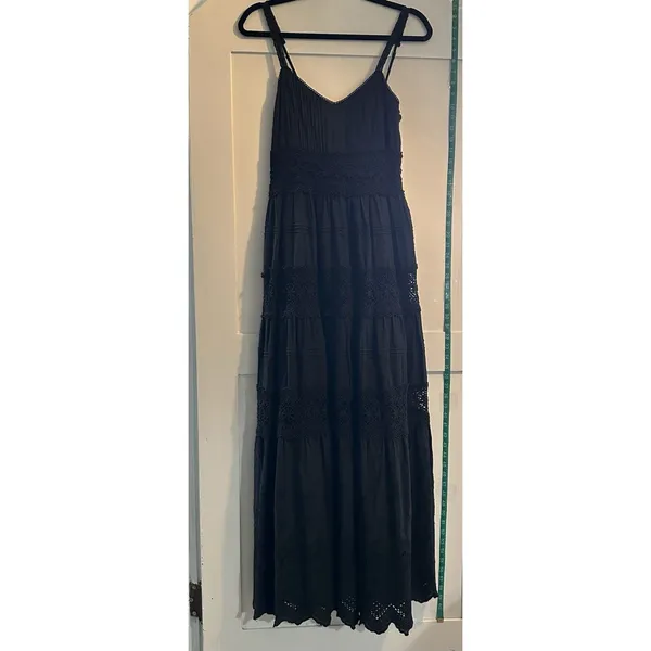 Anthropologie Love The Label Black Flocked Lace Crochet Tiered Cotton Maxi Sz XS - Image 2