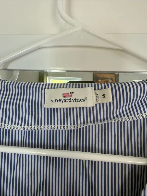 Vineyard Vines Blue and White Striped Ruffle Sleeve Top Size M - Image 2