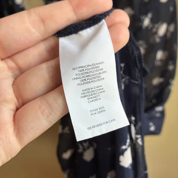 Cabi 5575 Floral Midi Dress 6 Navy Womens Sheer Chiffon V-Neck high low sheer - Image 6