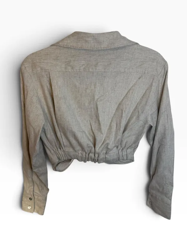 Zara Beige Linen Cropped Twist Coastal Top - Image 2