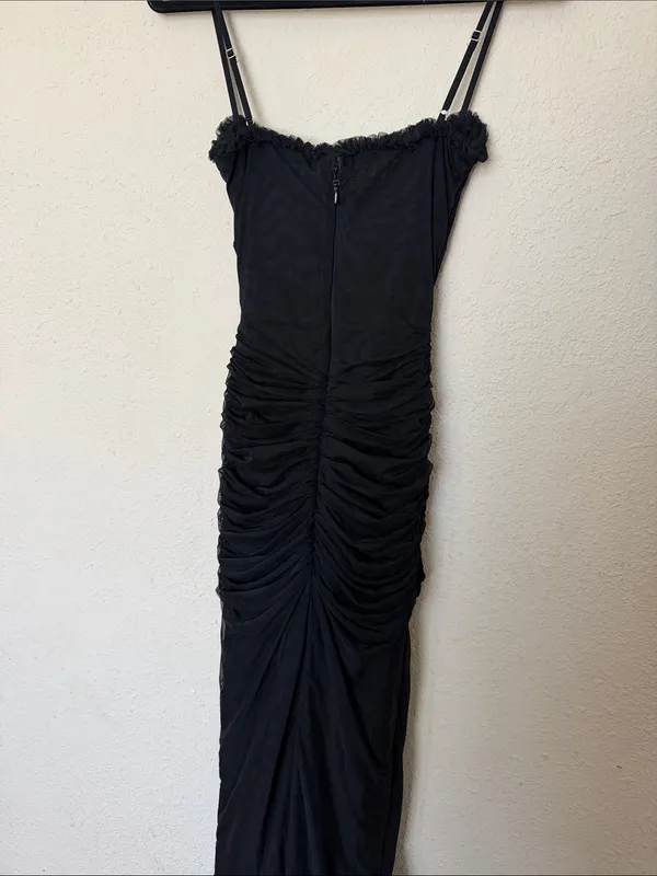 HOUSE OF CB 'Gabbi' Black Mesh Ruffled Front Gown Size XS - Image 10