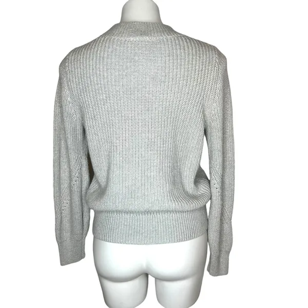 GAP Light Heathered Grey Chunky Knit Pointelle Sweater Women's Size‎ M - Image 4