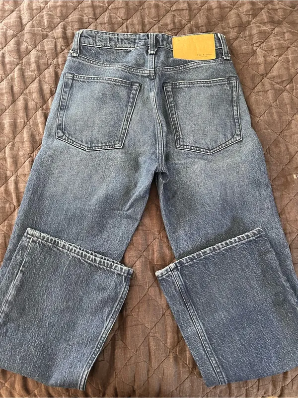 rag & bone Maya High Rise Distressed Mid-Blue Wide-Leg Jeans - Image 7