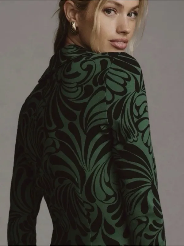 Maeve by Anthropologie Green and Black Printed Twist-Front Blouse Small - Image 4