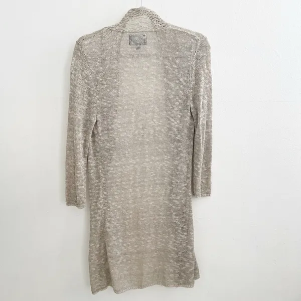 Cynthia Rowley Linen Cardigan Sweater Duster Open Knit Taupe Womens Medium NWOT - Image 3