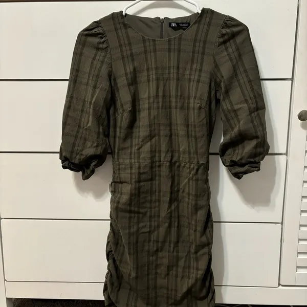 Zara Plaid Ruched Mini Dress - Image 2