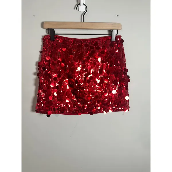 Cider Red Sequin Paillette Mini Skirt Party Y2K Clubwear Glam Holiday XS NWOT - Image 2