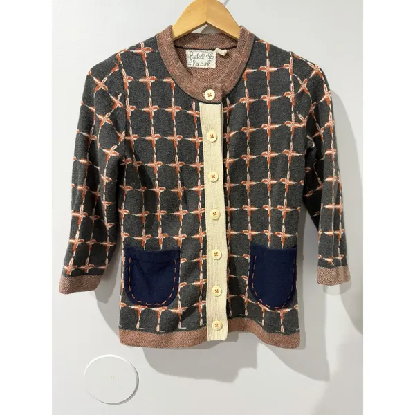 Anthropologie Field Flower Wool Blend Cardigan Sweater Women's Sz S Gray/Orange - Image 2