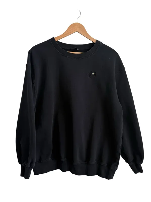 For Love & Lemons Alex Oversized Crewneck Sweatshirt Black Embroidered Medium - Image 2