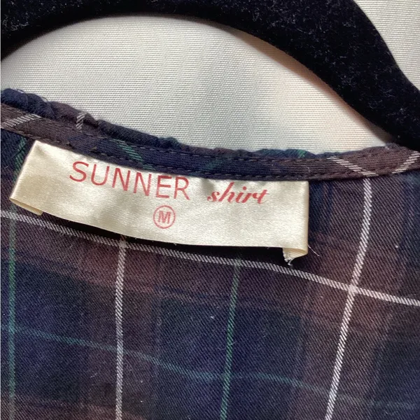 Sunner Navy plaid Cotton Ruffle wrap dress. Size Medium Blue - Image 10