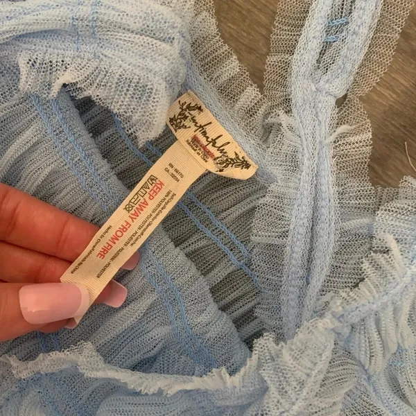 Free people let’s talk tutu slip nwot sheer boho revolve dress gown summer blue - Image 4