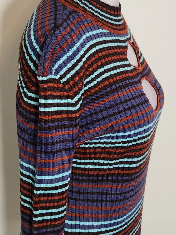 Madden NYC Multicolor Striped Ribbed Knit Crop Top Size Large - Image 3