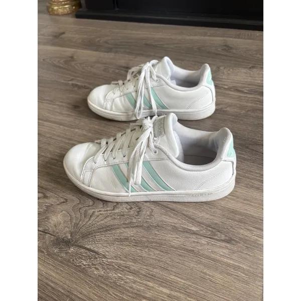 Adidas Grand Court Cloudfoam White Mint Green Stripe Sneakers Shoes women's‎ 8 - Image 4