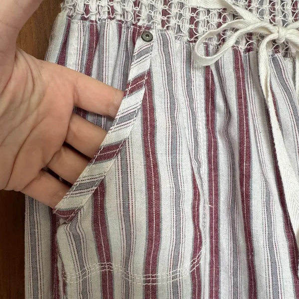 Ci Sono Linen Wide Leg Striped Pants Large Smocked Waist‎ Coastal Nautical Beachy Summer - Image 3