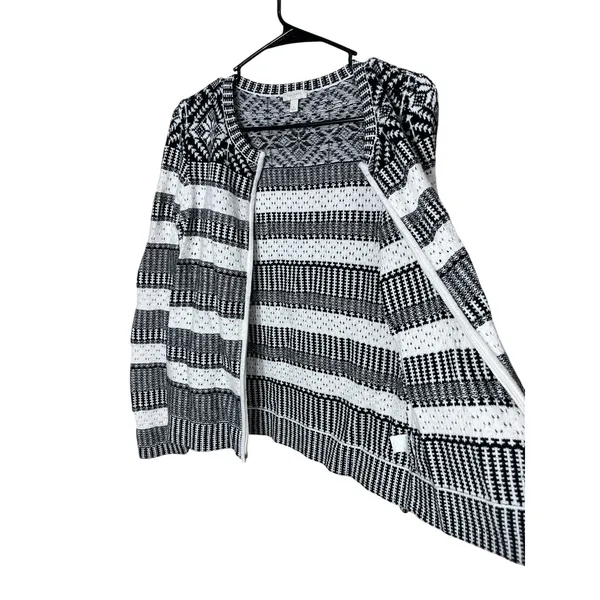 Talbots Cardigan Sweater Womens Small‎ Black White Striped Zip Up Knit - Image 5