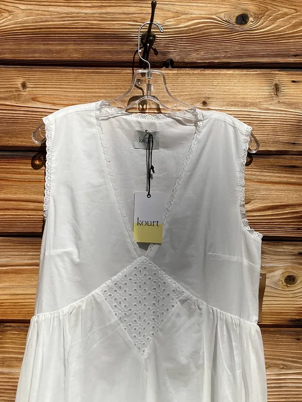 Kourt Few Moda Size M White Sonnet V neck Cotton Long Maxi Ankle Dress - Image 8