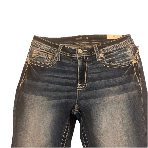 Miss Me Jeans, Women's Size 32 Blue, Denim, Gems Back Pocket, Flared - Image 3
