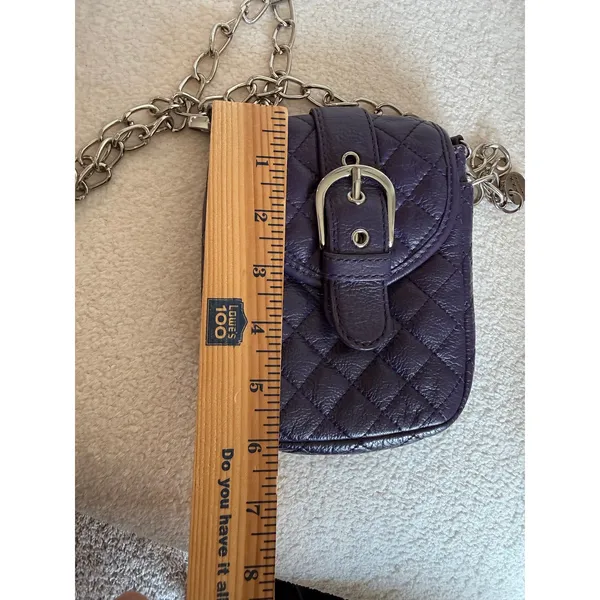 MAXX NEW YORK Leather Crossbody Bag Purple Diamond Quilted Silver Chain Strap - Image 9