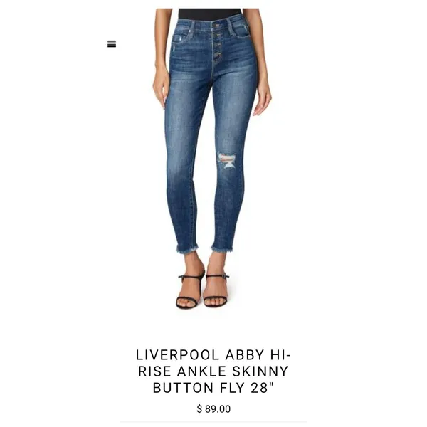 Liverpool ABBY HI-RISE Ankle skinny Button Fly Jeans Denim Stretch 10/30 - Image 6