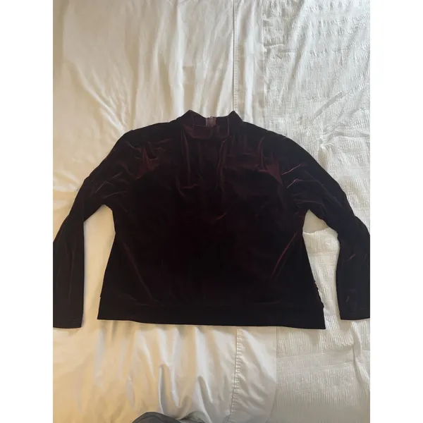 Ashley Stewart Burgundy Maroon Velvet Zip Up Ruched Pockets Long Sleeve - Image 6