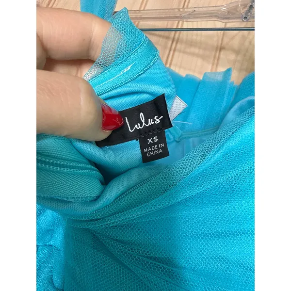 NWOT Lulus Undeniably Iconic Teal Blue Tulle Pleated Strapless Maxi Dress Sz XS - Image 7